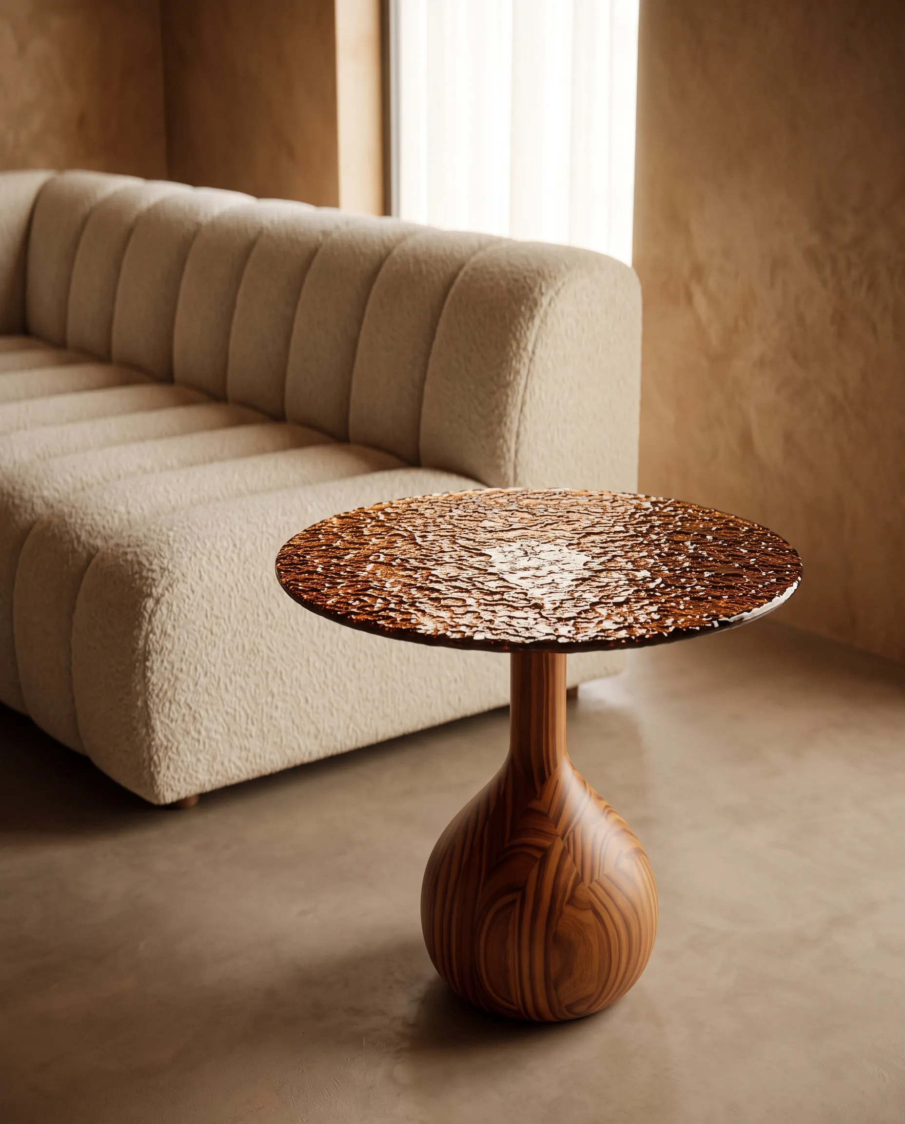 Mesa de Apoyo Vetra Vidrio de la colección Solenne de Sierra, en ambiente